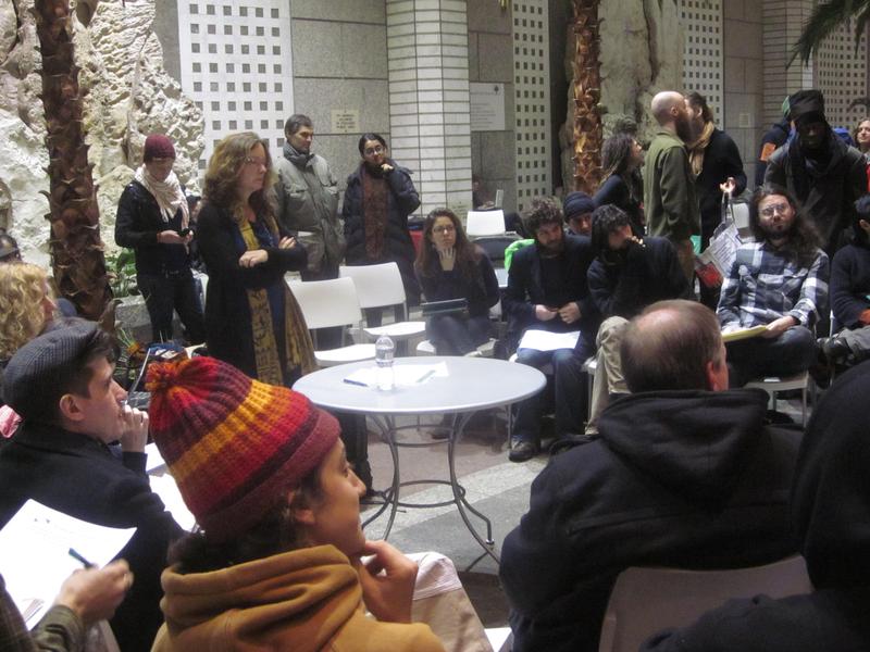 Protesters meeting in the atrium of 60 Wall Street, a regular gathering space for the movement.